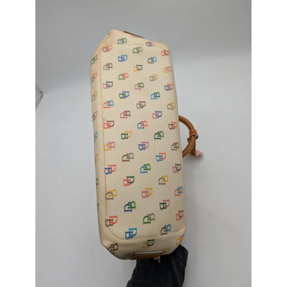 Vintage Dooney & Bourke Satchel Bag Womens Medium Beige Canvas Leather Bee Print